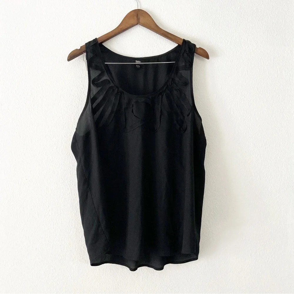 Blouse Stitched Texture Neckline Black Tank Racerback XXL Sleeveless